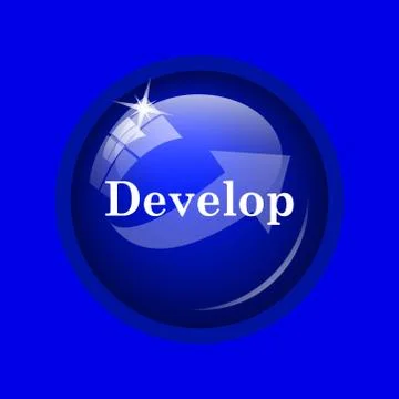 Develop icon. Internet button on blue background. . Illustrazione stock