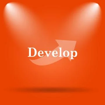 Develop icon. Internet button on orange background.. Illustrazione stock