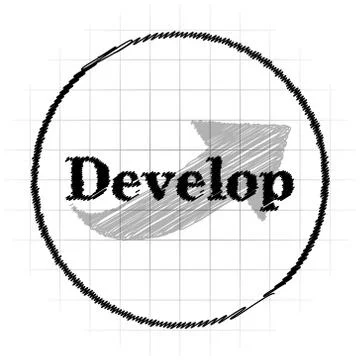 Develop icon. Internet button on white background.. Illustrazione stock