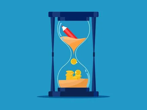Develop the idea of turning it into money. Pencil in the hourglass turns into Illustrazione stock