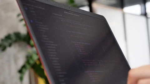 Develop internet project. Closeup coding on screen, hands type html code. Stock Footage 248229819