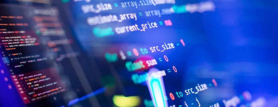 Develop internet project. Code and programming on screen laptop. Foto stock