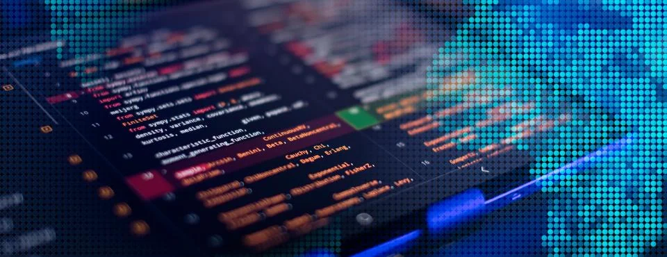 Develop internet project. Code and programming on screen laptop. Foto stock