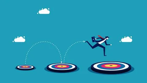 Develop to a larger target. Businessmen jump to bigger goals. vector illustra 스톡 일러스트