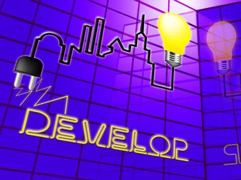 Develop Lightbulb Means Growth Progress 3d Illustration Stock Illustration