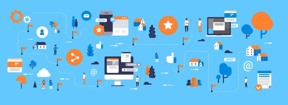 Develop map mobile computer screen chat interface online messenger concept 스톡 일러스트