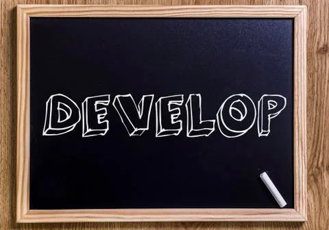 Develop - New chalkboard with 3D outlined text Foto stock