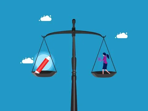 Develop programs with creativity. woman working on laptop and pencil on scale Stock Illustration