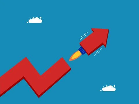 Develop quickly. Rocket growth graph Illustrazione stock