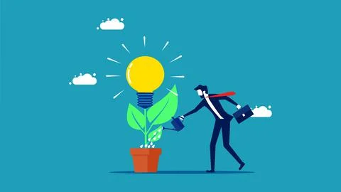 Develop skills or knowledge. businessman planting an idea bulb tree Stock Illustration