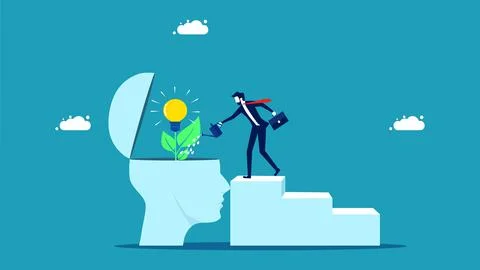 Develop skills or knowledge. businessman planting an idea bulb tree. Stock Illustration