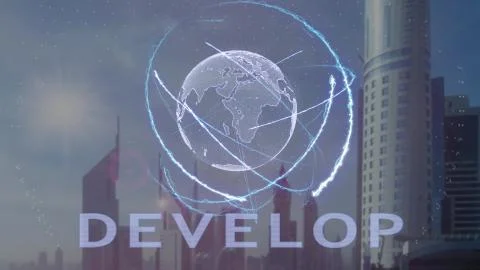 Develop text with 3d hologram of the planet Earth against the backdrop of the Stock-Fotos