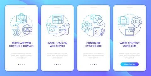 Develop website with CMS blue gradient onboarding mobile app screen 스톡 일러스트
