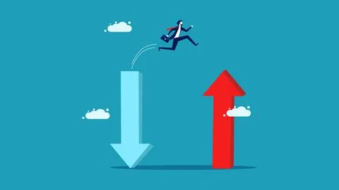 Develop yourself to grow. A businessman jumps to find a growth arrow. investm Ilustración de archivo