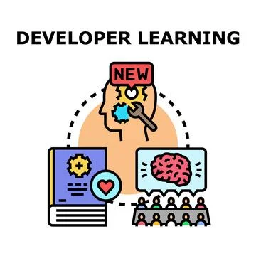 Developer acquiring new skills through collaborative learning and education Stock Illustration