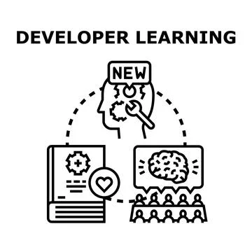 Developer acquiring new skills through collaborative learning and education Stock Illustration