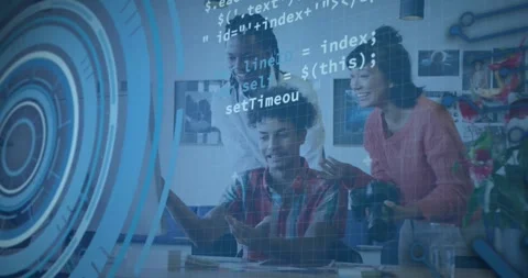 Developer adjusting UI code upon HUD rings appearing and jQuery code fading with Stock Footage 318047175