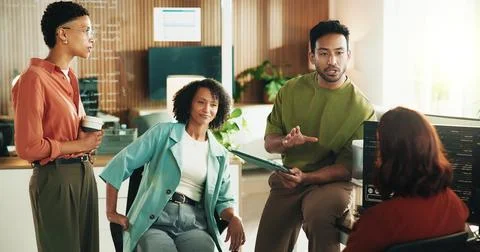 Developer, advice and tablet with business people in office for data system.. Stock Photos