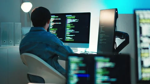 Developer analyzing code for application logic and debugging process Stock Footage 313813569