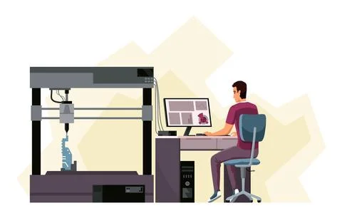 Developer and Engineer using 3d Printer for Creating Model in Laboratory Stock Illustration