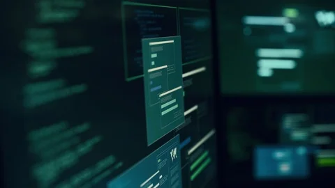 Developer and hacker workstation with multiple screens Stock Footage 92153854