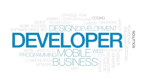 Developer animated word cloud, text design animation. Kinetic typography. Stock Footage 76351069