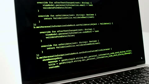 Developer is browsing html code on the computer screen. Scroll of HTML Web Page Stock Footage 196822139