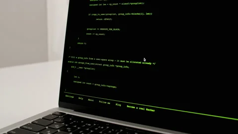 Developer is browsing html code on the computer screen. Scroll of HTML Web Page Stock Footage 197114543