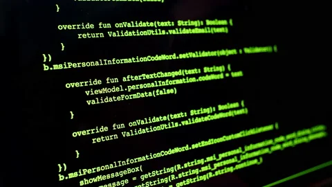 Developer is browsing html code on the computer screen. Scroll of HTML Web Page Stock Footage 198655762