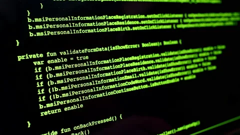 Developer is browsing html code on the computer screen. Scroll of HTML Web Page Stock Footage 201592837