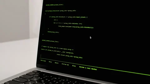 Developer is browsing html code on the computer screen. Scroll of HTML Web Page Stock Footage 216008029