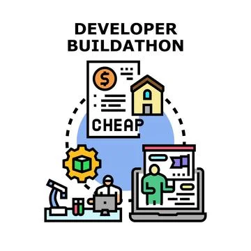 Developer buildathon concept for building affordable solutions Stockillustratie