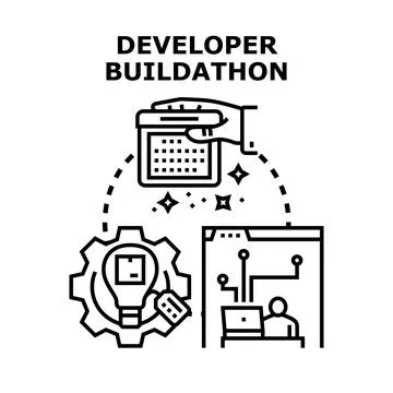 Developer buildathon event planning and coding project Stock Illustration