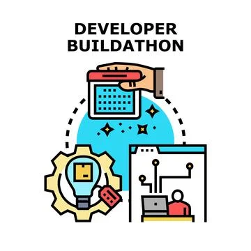 Developer buildathon event planning and coding project Stockillustratie