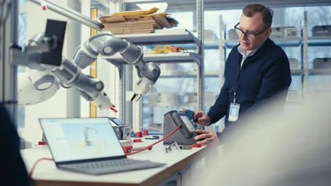 Developer Changes Robot Hand Position Video stock 187583713