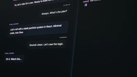 Developer Chat Interface with Ai Agent Planning React Particle System Code Stockbeeldmateriaal 334733222