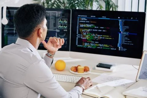 Developer checking programming code Stock Photos