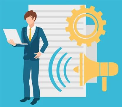 Developer Coder with Laptop and Documents Gear Illustrazione stock