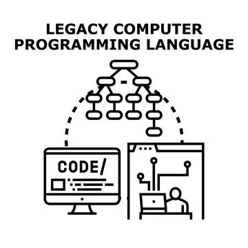 Developer coding on a laptop, working with legacy software and updating progr Illustrazione stock