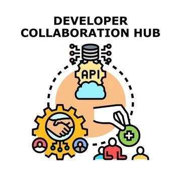 Developer collaboration hub connecting teams for innovation Stockillustratie