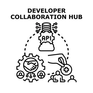 Developer collaboration hub connecting teams for innovation Stockillustratie