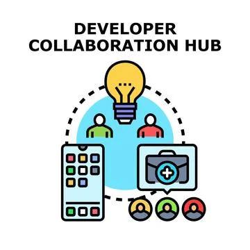 Developer collaboration hub for creative solutions application Stock Illustration