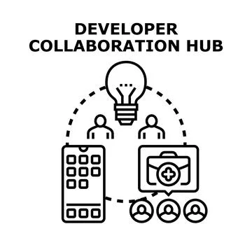 Developer collaboration hub for creative solutions application Stock Illustration