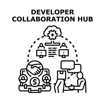 Developer collaboration hub for teamwork and programming イラスト素材