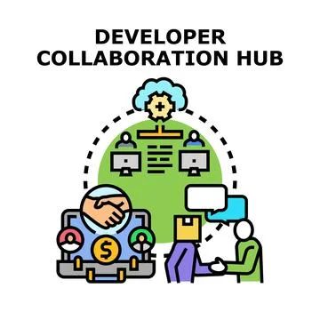 Developer collaboration hub for teamwork and programming Stock Illustration