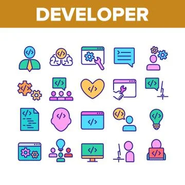 Developer Collection Elements Icons Set Vector Stock Illustration