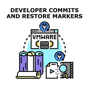 Developer committing code and restoring markers concept Stock Illustration