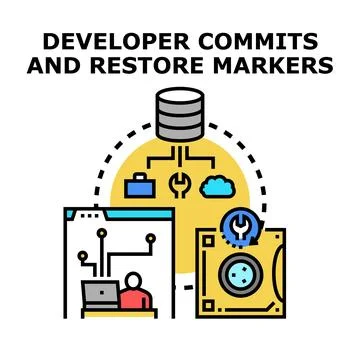 Developer committing code and restoring data markers Stock Illustration