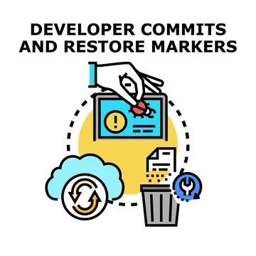 Developer committing code, fixing errors, and restoring data Stockillustratie