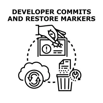 Developer committing code, fixing errors, and restoring data Stock Illustration